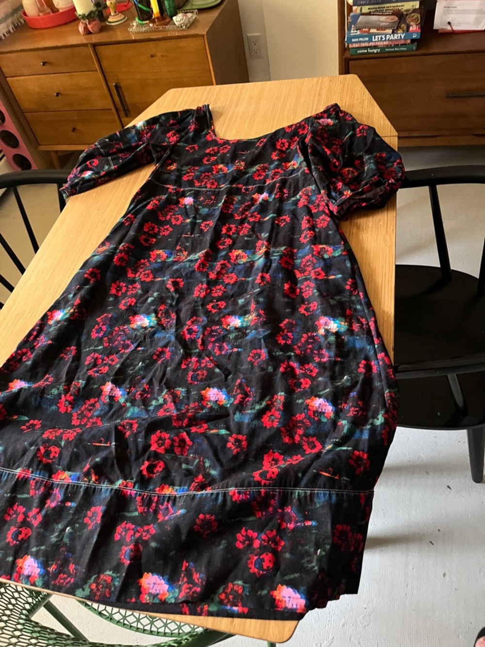 Rachel Comey Black Midi Dress with Red Floral Print